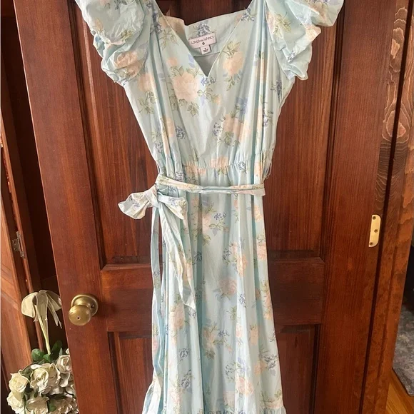 LoveShackFancy Pastel Blue and Cream Floral Dress - Picture 3 of 4